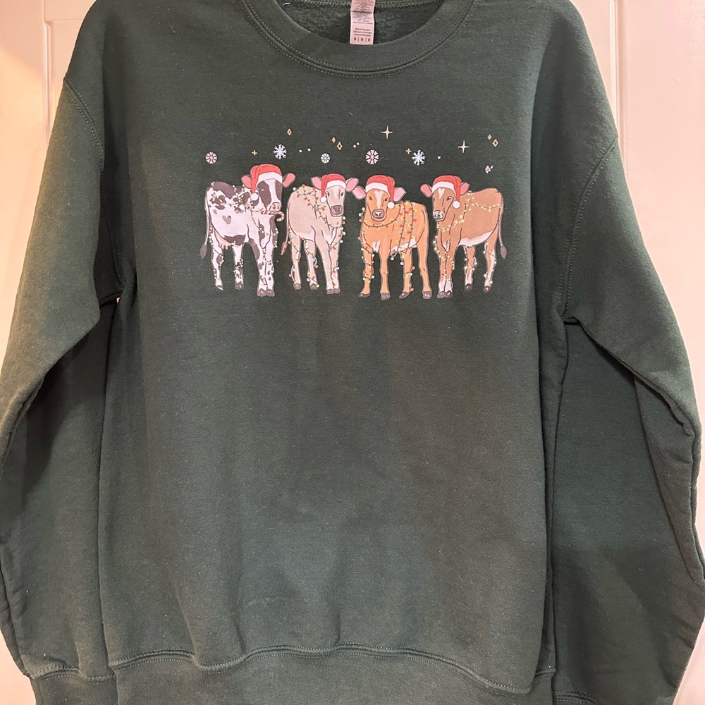 Dark Green Christmas Cow Sweatshirt